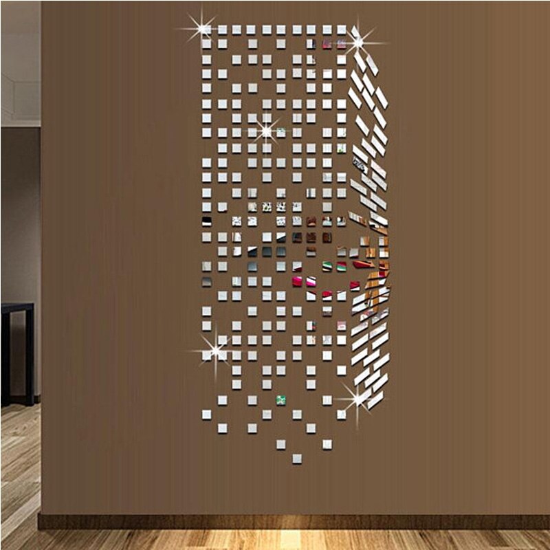 3D Acryl Spiegel Muursticker DIY Creatieve Mozaïek Muursticker Woonkamer Slaapkamer Muur Milieuvriendelijke Muursticker: Zilver