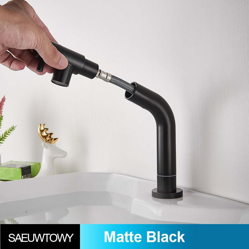 Wastafelkraan uittrekbaar zwart / geborsteld alleen koud water terrasinstallatie enkel gat enkele hendel badkamer keuken: Matzwart