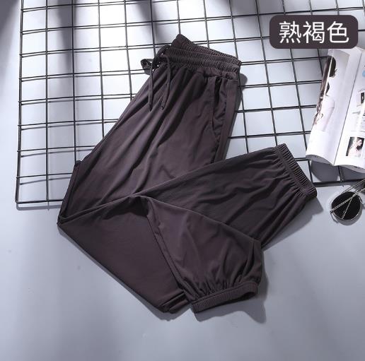 Ice silk wide-leg home pants women&#39;s spring autumn pajamas pant high waist drape lounge wear bloomers pant loose sleep pants: deep brown