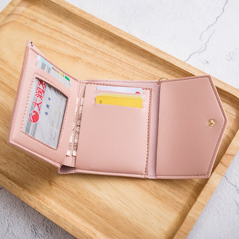 Trend Women Short Small Coin Purse Wallet Ladies PU Leather Folding Card Card Holder Tassel Decor Casual Bags