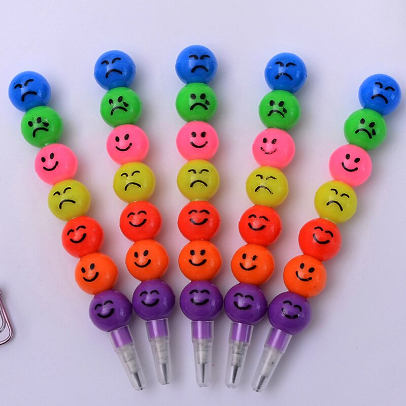 5 pcs/lot Sugar-Coated Haw Cartoon Smiley Graffiti Pen 7 Colors Crayon Wax Pencil for Kids Writing School Supplies: Default Title