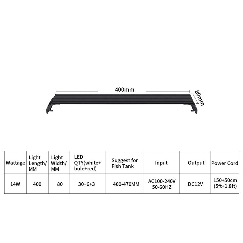 AC 110V-240V Full Spectrum Planted Aquarium LED Lighting 20-63cm Fish Tank Light External Controller With Extendable Brackets: SZD-D400