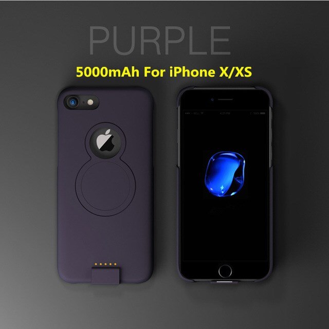 For iP 8/7/6 Extended Phone Battery Power Case For iPhone 8/7/6s/6 Plus Wireless Magnetic Battery Charger Case For iPhone Xs/X: Purple 3