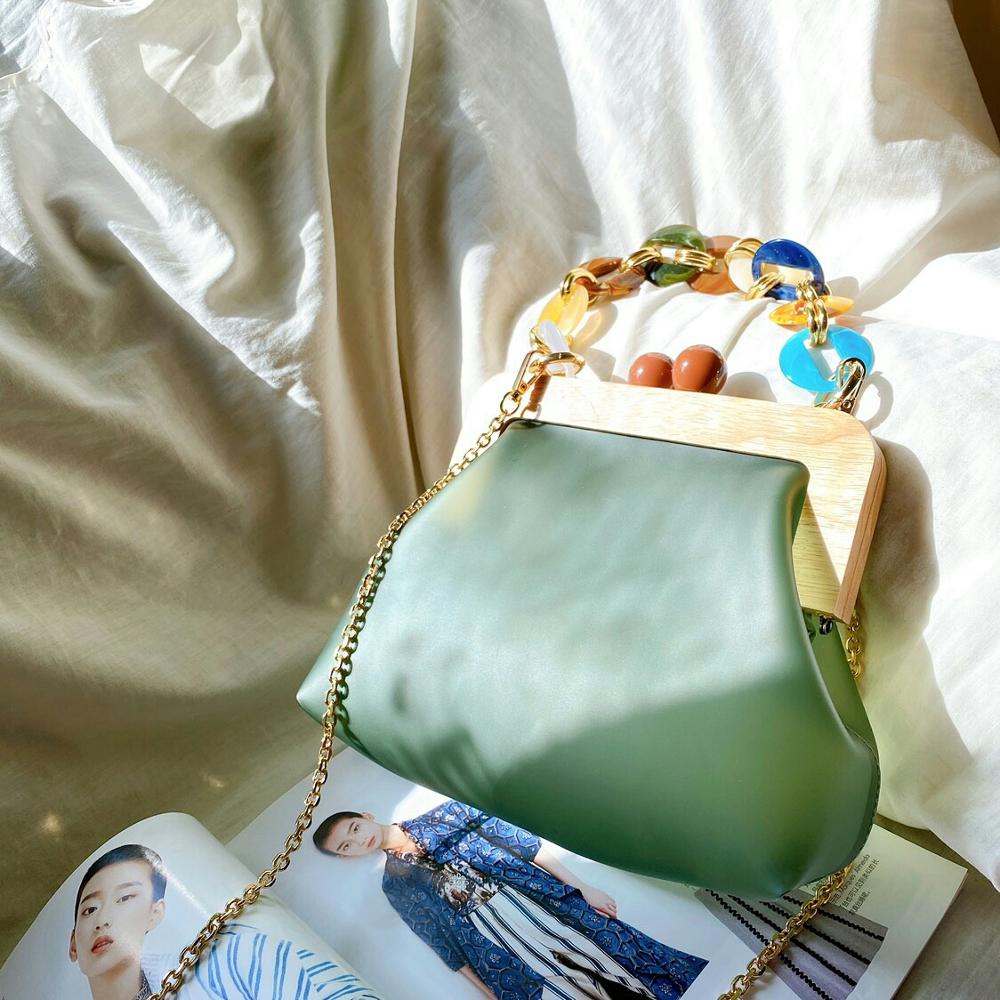 Acryl dames transparante gelei tassen retro houten clip tas dames schouder messenger tassen ketting crossbody tassen