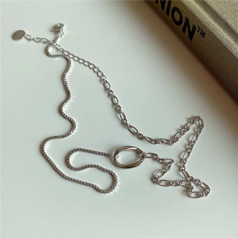 RUIYI Echt 925 Sterling Splitter Minimalistischen Box Kette Nische Colliers Frauen Exquisite Einfachheit Gold Silber Halskette Edlen Schmuck