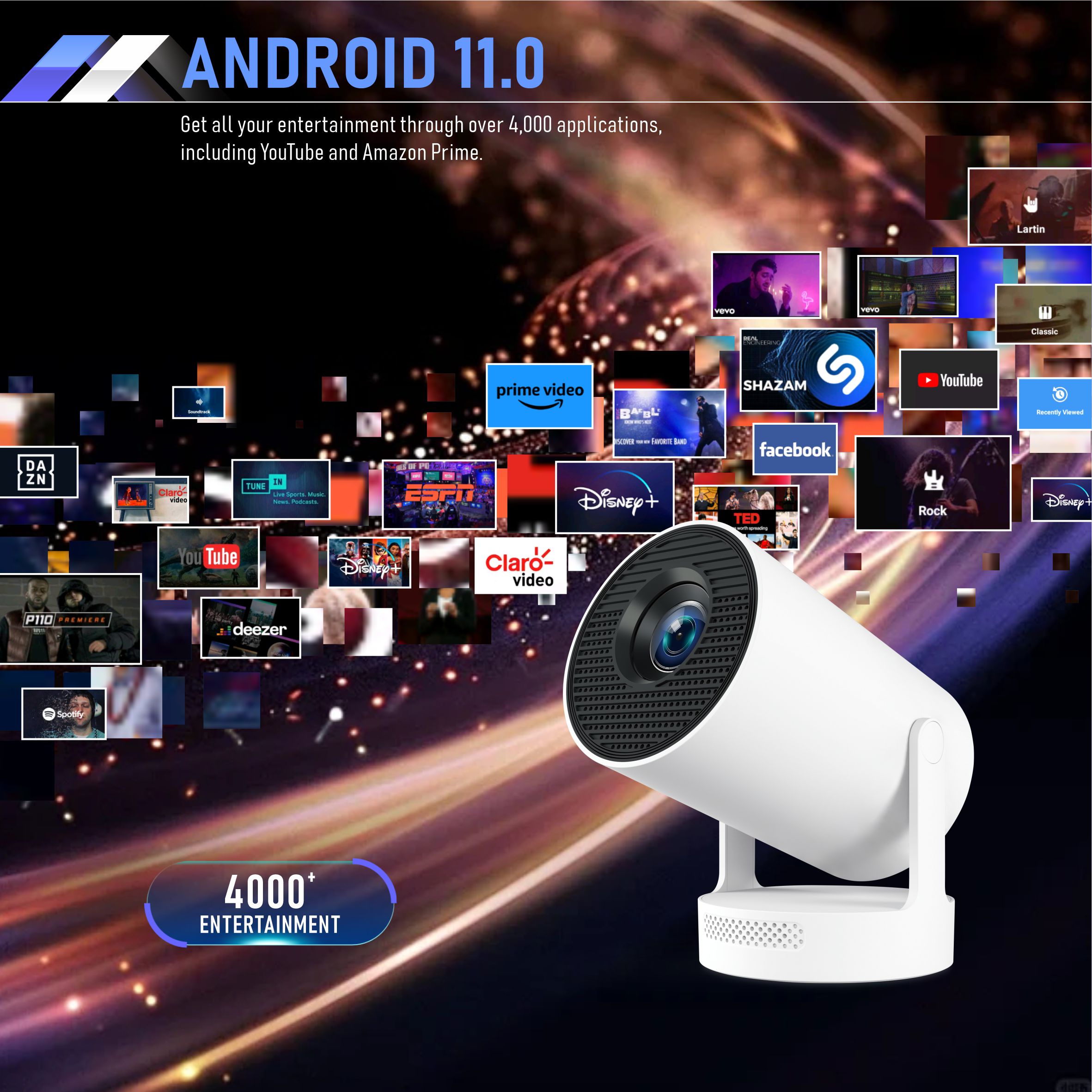 HY300Plus Smart Projector 4K Android 11 Dual Wifi6 210 ANSI Quad-core Allwinner H713 1080P Home Cinema Outdoor Projetor
