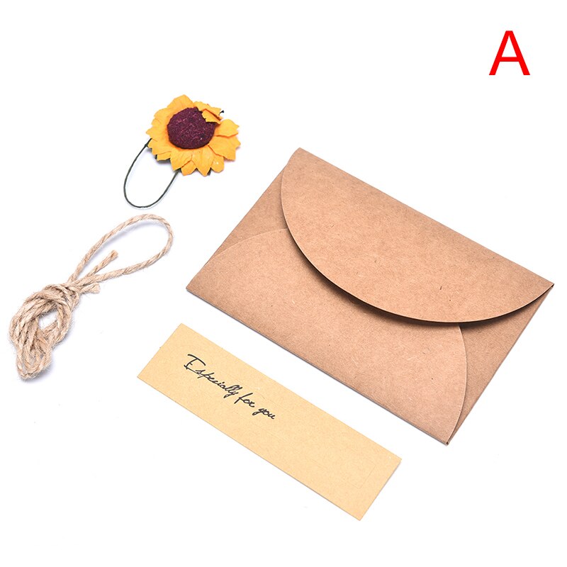 1pc retro diy kraft cartão de convite de papel com envelope feito à mão flores secas convites festa de casamento envelopes: sunflower