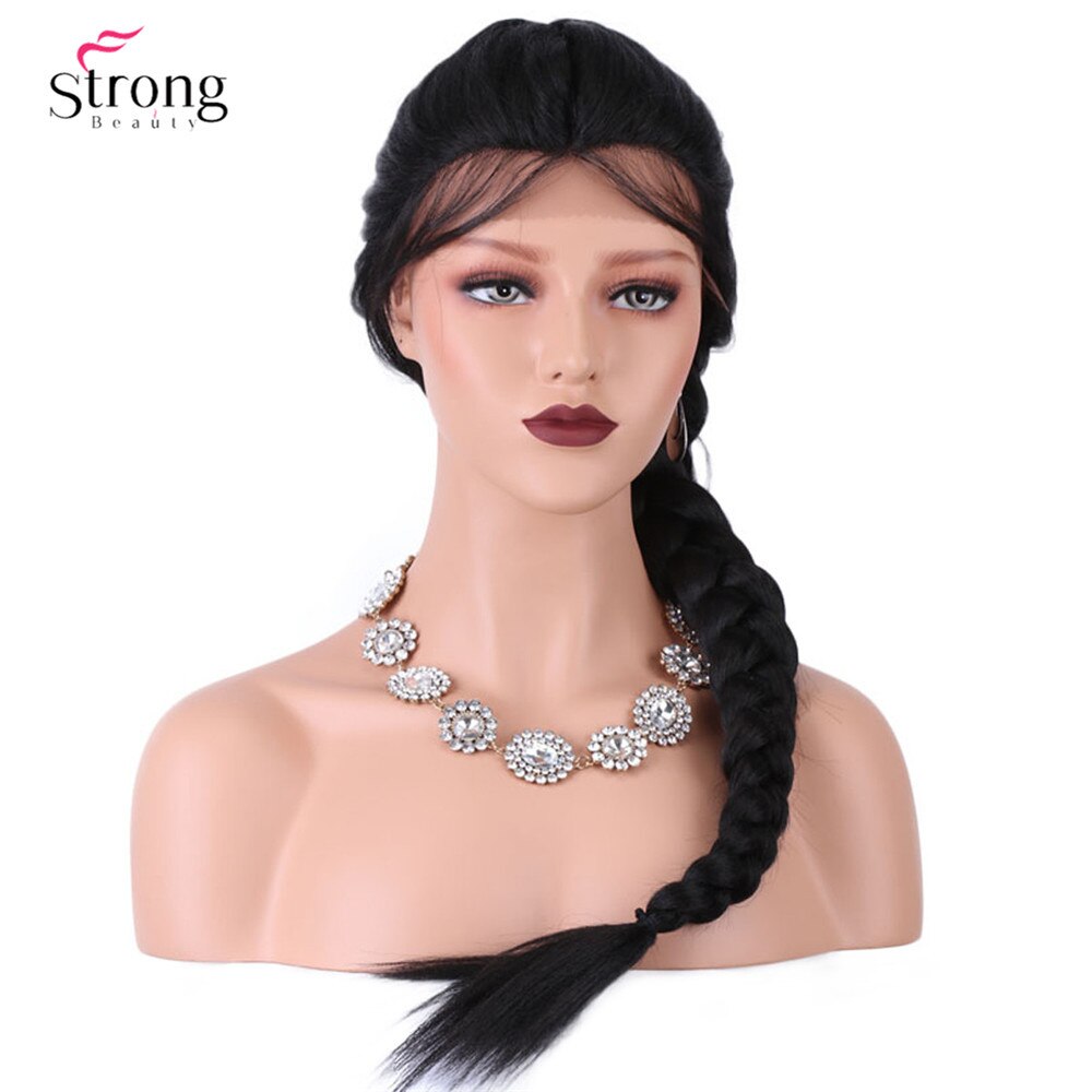 StrongBeauty Franse Vlecht Kapsels Lace Front Pruiken voor vrouwen Synthetische lace Pruik Zwart Met Baby Haar: Default Title