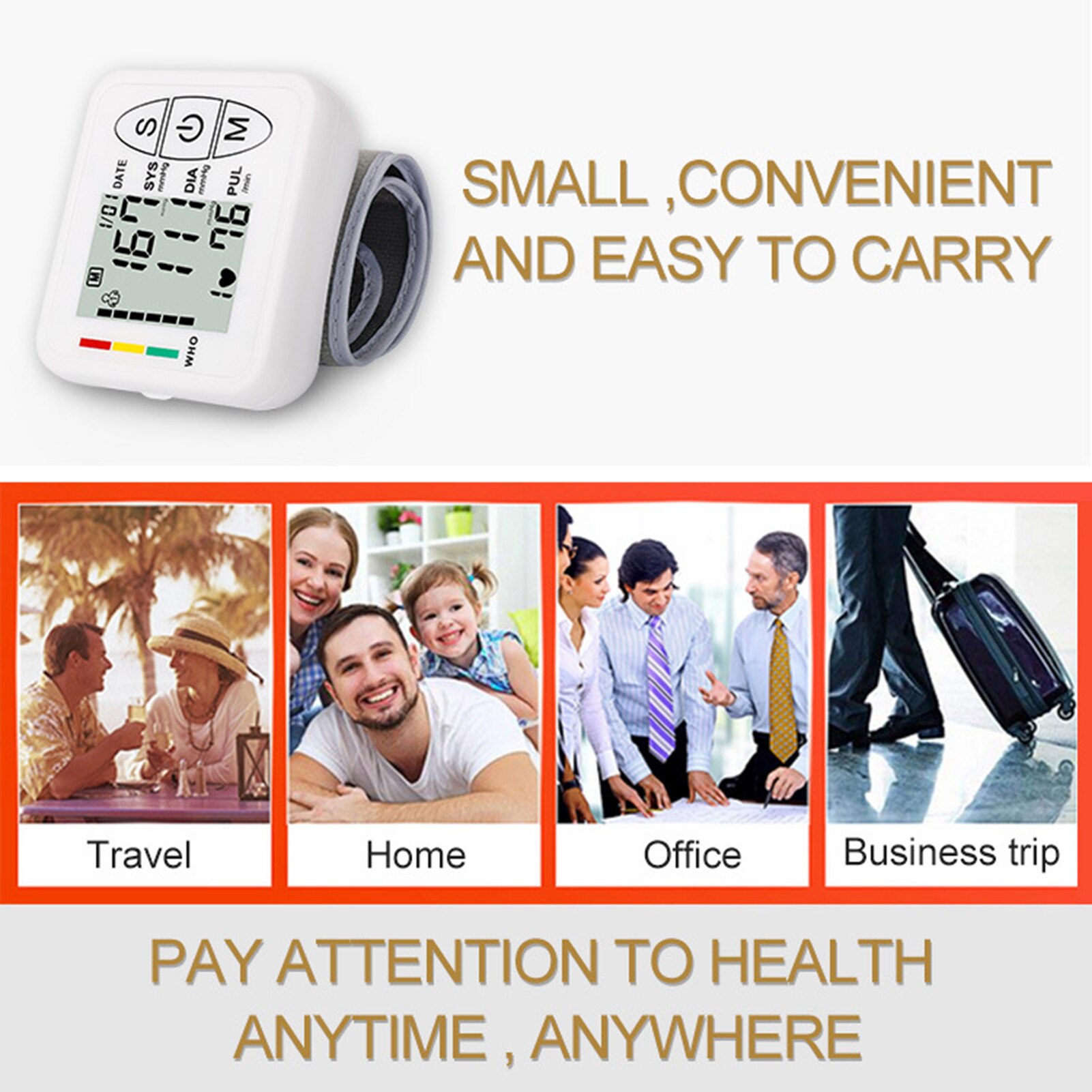 Digital Blood Pressure Monitor Heart Rate Pulse Tonometer Meter LCD Display Portable &amp; Household Arm Band Type Accurate Reading