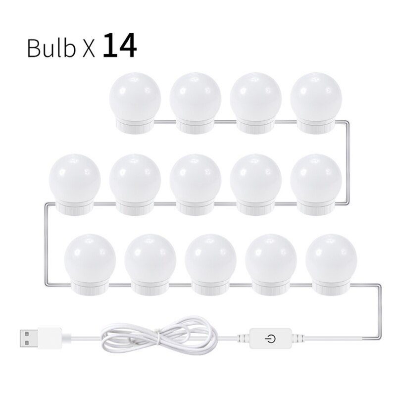 Usb led 5v makeup lampe væglampe skønhed 2 6 10 14 pærer sæt til toiletbord trinløst dæmpbare hollywood makeup spejl lys: 14 pærer