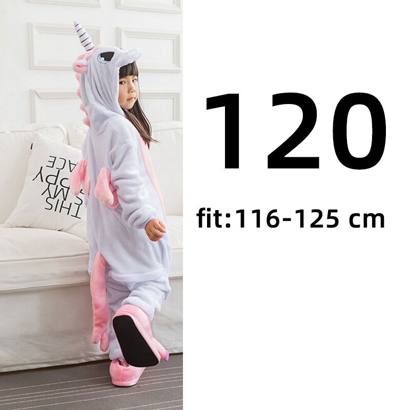 Pink White Unicorn Onesie Women Girl Animal Kigurumis Flannel Sleep Jumpsuit Cute Funny Overalls Winter Warm Suit Adult Child: 120