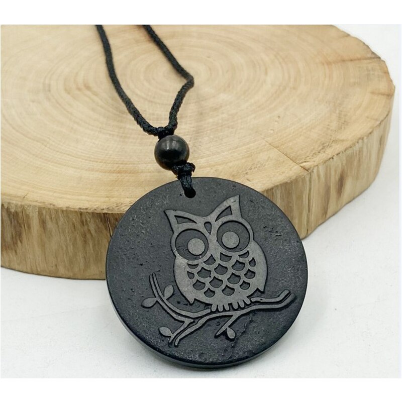 Russische Natuurlijke Authentieke Shungite Hanger Steen Emf Neutraliserend Shungite Ketting Sieraden Anti Stralingsbescherming 5G Blocker: Owl