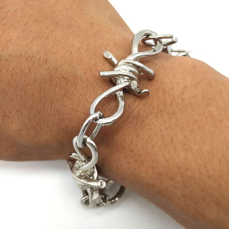 1 Set Mannen Punk Gothic Lichtmetalen Prikkeldraad Brambles Ketting Armband