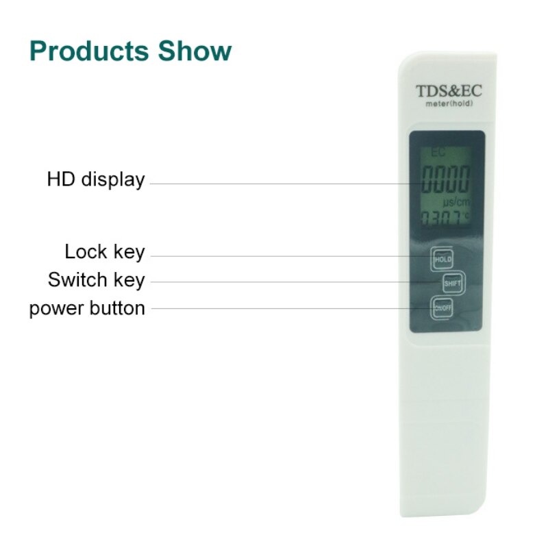 3 In1 Digital Water Tester TDS EC Meter Multifunctional Water Purity Temperature Meter TEMP PPM Tester Pen 0-9990ppm