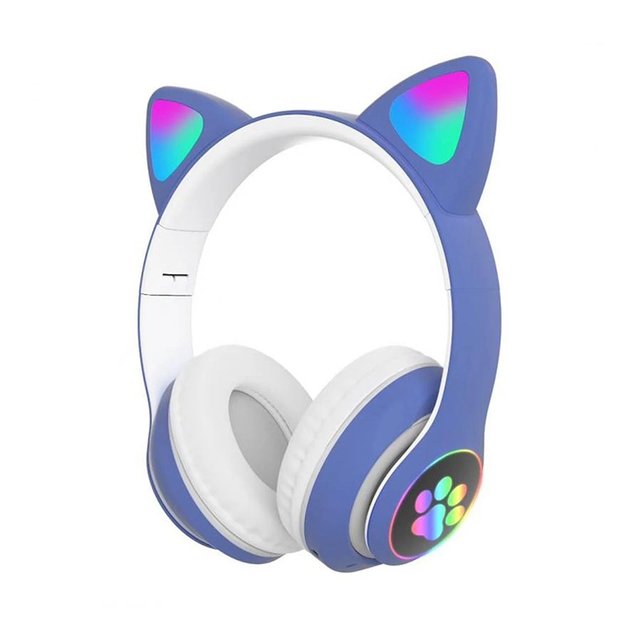 Helm Kopfhörer Mit Mikrofon bluetooth 5,0/3,5 MM Dual Verbindung Drahtlose Katze Ohren RGB-Licht Faltbare: Azul