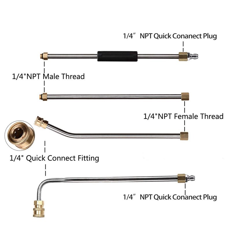 Hogedrukreiniger Extension Wand, 90 Inch Power Washer Lance, 120 Graden Draaibare Koppeling, 1/4 Inch Quick Connect Fitting Om Vrouwelijke