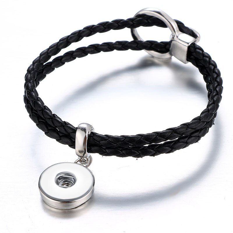 Beauty multi-color Leather simple Buckle Snap bracelet 20cm fit DIY 18MM snap buttons snap jewelry SE0204: black1