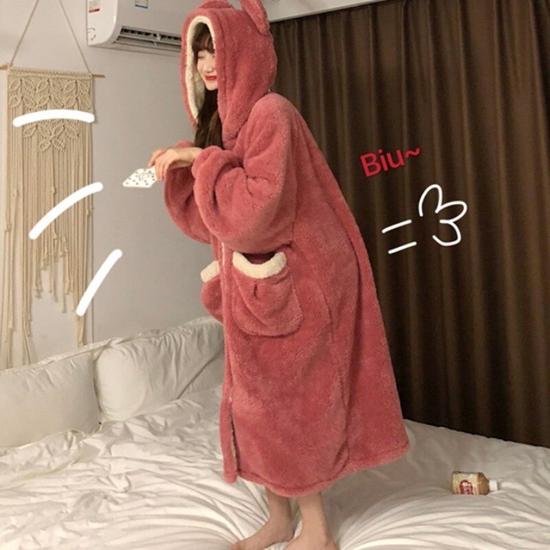 Autumn and Winter Onesie Women Girlfriends Cute Hooded Nightgown Sweet Romper