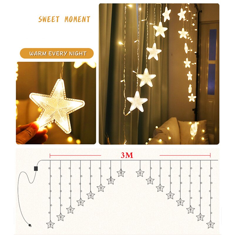 3m led stjerne fe gardin lys guirlande string lys 100-240v til hjemmet jule bryllup fest dekoration