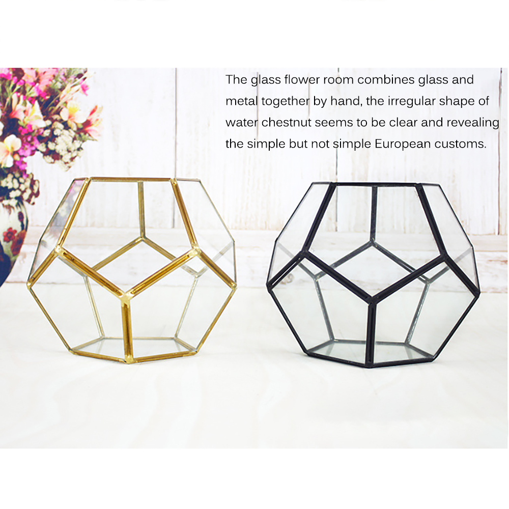 Terrario geométrico de cristal negro para decoración de ventana, Terrario de pentagón, alféizar, maceta de flores, maceta de balcón, caja de exhibición artesanal,