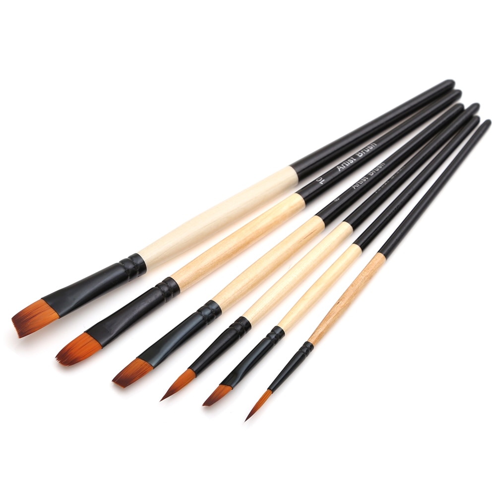 Dainayw-Juego de 6 pinceles para pintar con acuarela Gouache, diferentes formas, punta redonda, pelo de nailon, conjunto de pinceles de pintura, suministros de arte