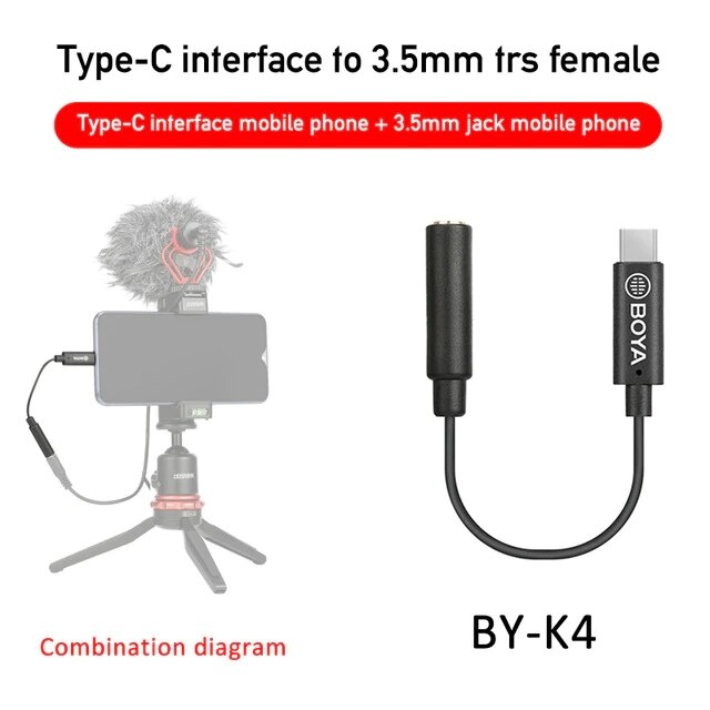 BOYA – câble audio TRS vers Lightning/type-c pour téléphone Android Apple, câble d&#39;extension de microphone, BY-K1/BY-K6 mm, 3.5, K2, K3, K4, K5: BY-K4