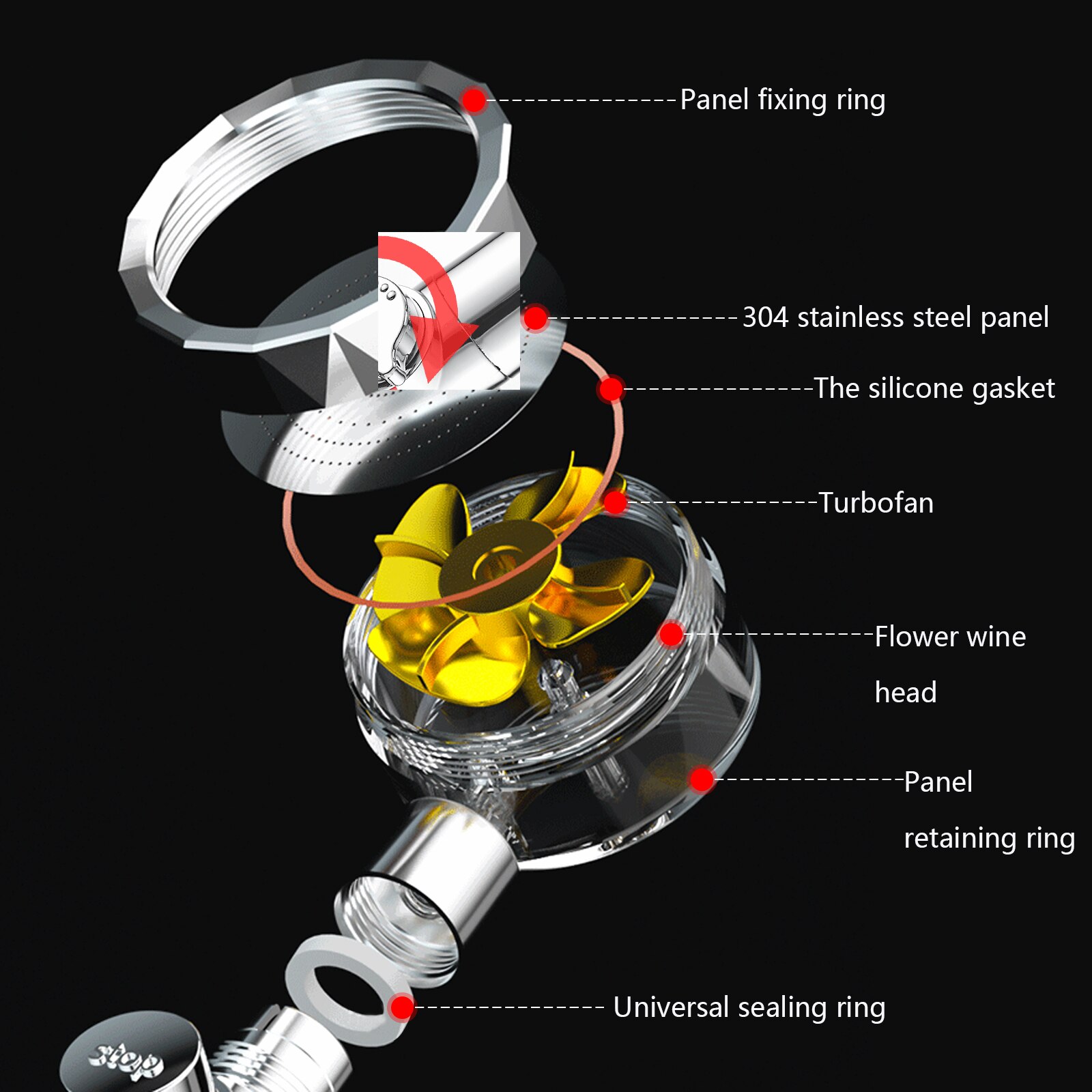 8Pcs Neerslag Turbo Douchekop Set Hoge Druk Regendouche Gedraaid Turbocharged Douche Met Ventilator 5 Filter Slang rack