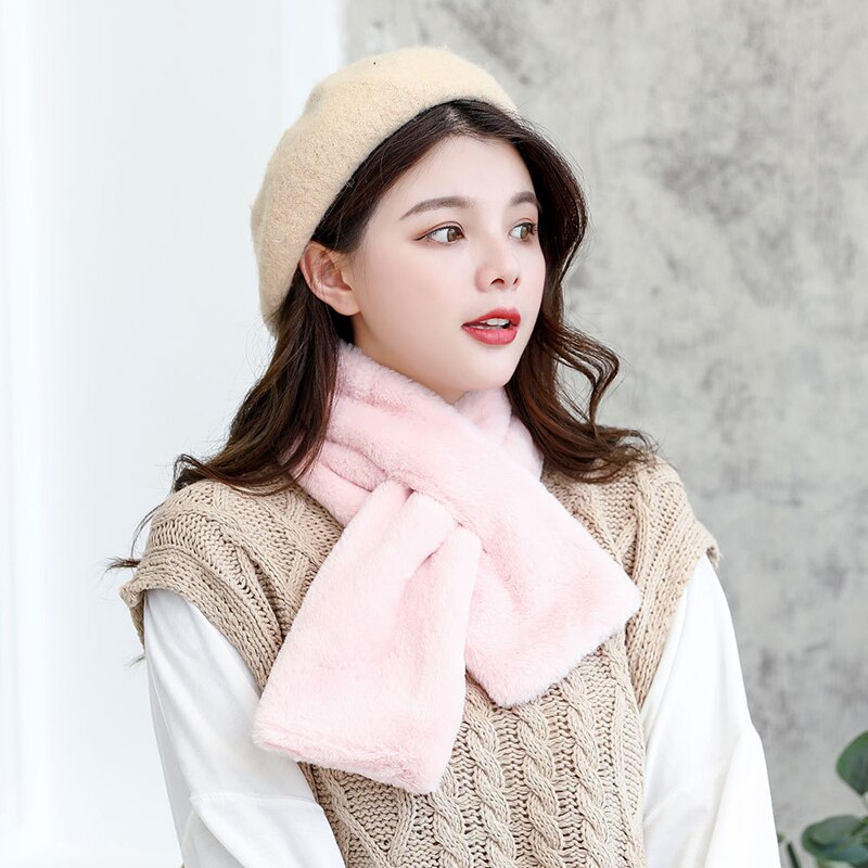 Écharpe d'hiver en fausse fourrure douce et confortable, cache-cou épais, peluche chaude, écharpe croisée, col châle, écharpe bavoir de couleur unie