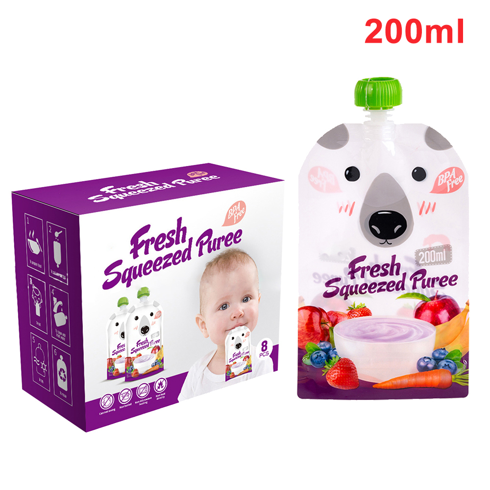 8Pcs Babyvoeding Opslag Pouch Bpa-vrij Hersluitbare Vers Geperst Zakjes Praktische Zelfgemaakte Puree Pulp Opslag tas: 8PCS-200ML