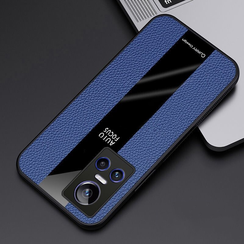 Funda Voor Realme Gt Neo 3 Case Car Holder Telefoon Cover Voor Realme Gt Neo 3 Case Luxe Lederen Zachte siliconen Shockproof Bumper: blue without stand