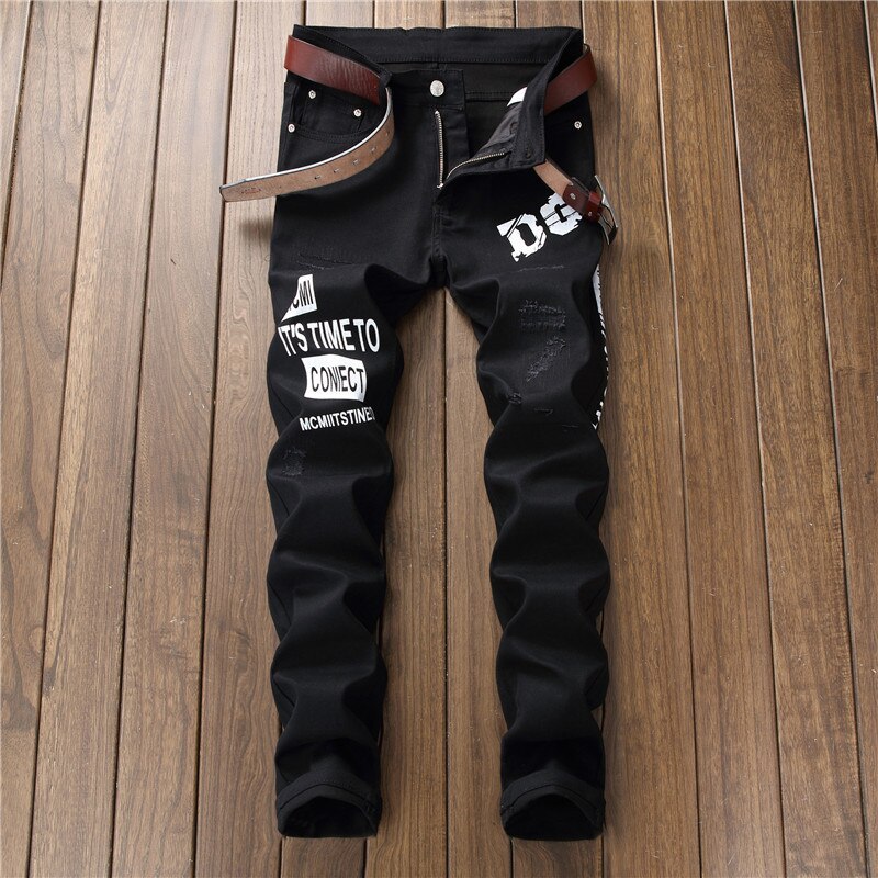Menns mannlige bukse amerikansk stil uformelt digital utskrift slanke blomsterbukser jeans tøye ut uformelt denim bukser 5613: 34
