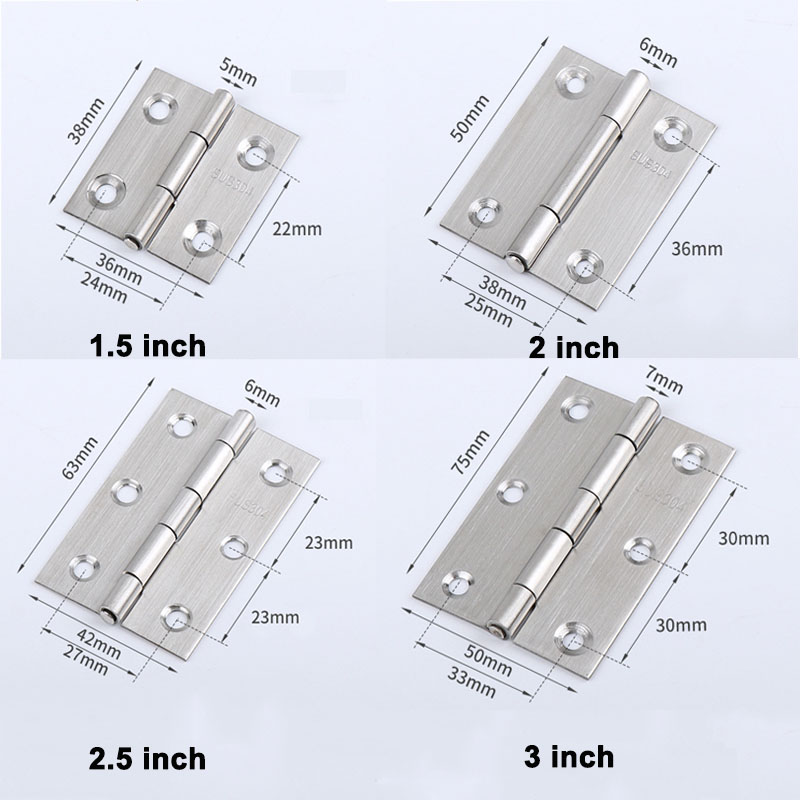 6-20 piezas bisagras de puerta pequeñas 304 acero inoxidable plata muebles para el hogar herrajes para gabinete de Piano con tornillos 1,5 pulgadas 2 pulgadas 2,5 pulgadas 3 pulgadas