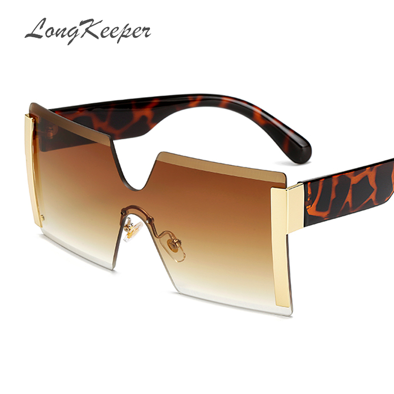Oversized Square Rimless Sunglasses Women Brand Flat top Big Sun Glasses Female One Piece Travel Gafa de sol 6931