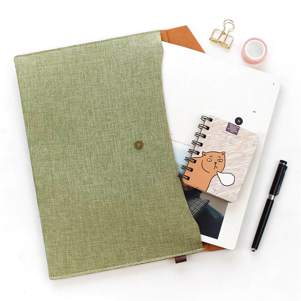 1pc Imitation Linen Canvas File Bag Button Closure Folder Bag Office Document Folder Storage File Organizer Office Desk Supplies