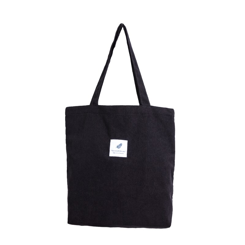 Corduroy Shopping Bag for Women 2022 Female Girls Casual Handbags Soft Reusable Fabric Affordable Shopper Shoulder Totes Bags: black