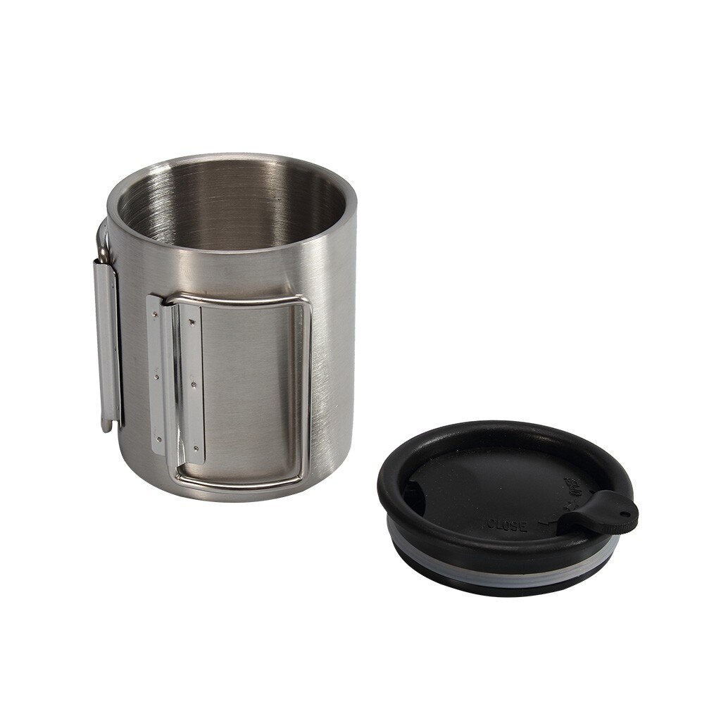 Outdoor Portable Camping Coffee Cup Double Stainless Steel Cup Folding Handle