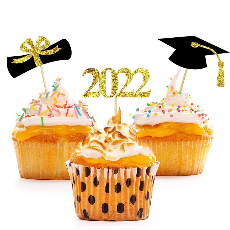 12/24pcs Graduation Party Cupcake Wrappers with Cake Topper Class Of 2022 Cupcake Topper Wrapper Cake Party Supplies Decorations: G-12pcs cake topper