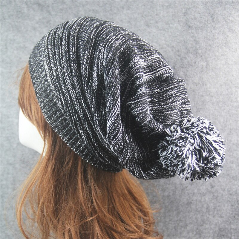 Warmer Knitted Hat Thick Warm Knit Crochet Beanies Winter Hats For Men Women Cap 4 Colors Bonnet With Big Plush Ball