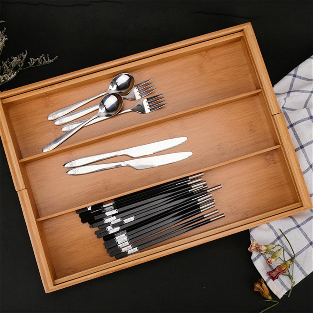 Expandable Cutlery Bamboo Drawer Organizer Cutlery Tray Kitchen Multi-Functional Drawer Cutlery Storage Box