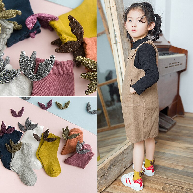 Autumn Cute Doll Wings Candy Colors Cotton Cartoon Baby Tube Socks Kids Short Tube Leg Warm 1-8 T