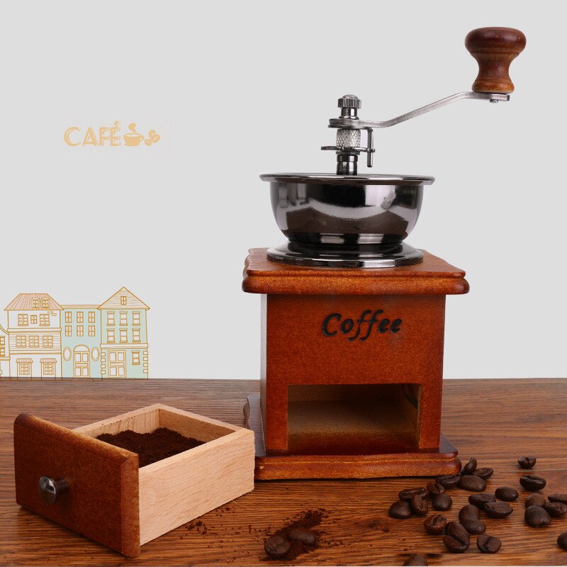Classic Manual Ceramic Coffee Grinder Wooden Stainless Mill Coffee Kitchen Tools Clean Bean Adjustable Bowl Easy Steel