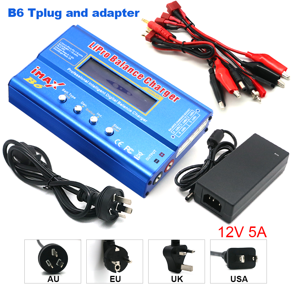 Chargeur Lipo IMAX B6 80W, prise T/Tamiya/XT60 pour batterie NiMh Li-ion ni-cd Lipo, déchargeur d'équilibre + adaptateur 12V 5A pour chargeur Rc: Bourgogne / PRISE AMÉRICAINE