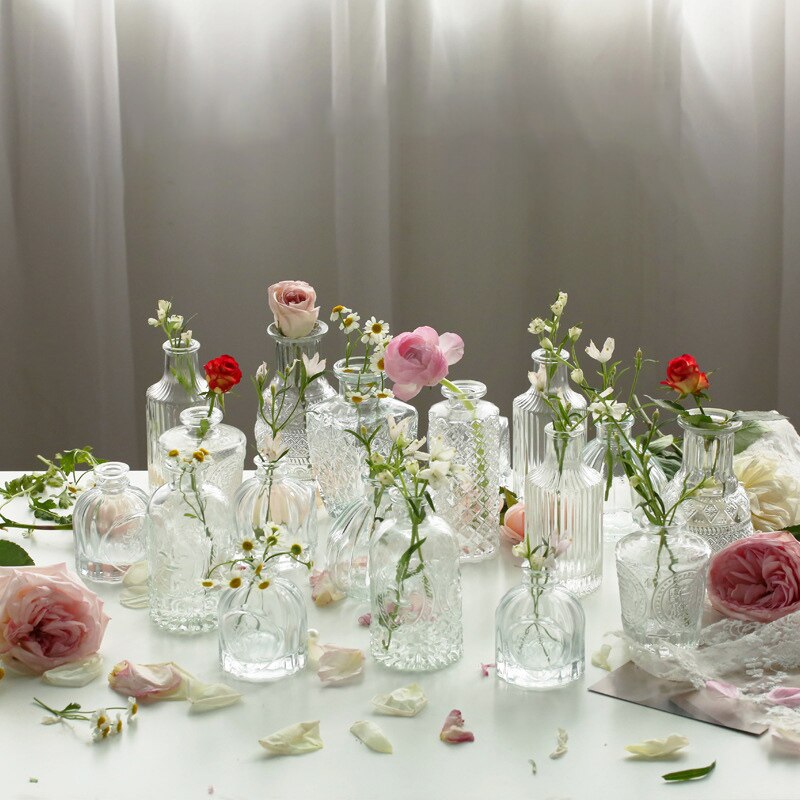 Maceta de estilo nórdico para decoración del hogar, Mini florero de vidrio, decoración transparente para sala de estar, romántico francés
