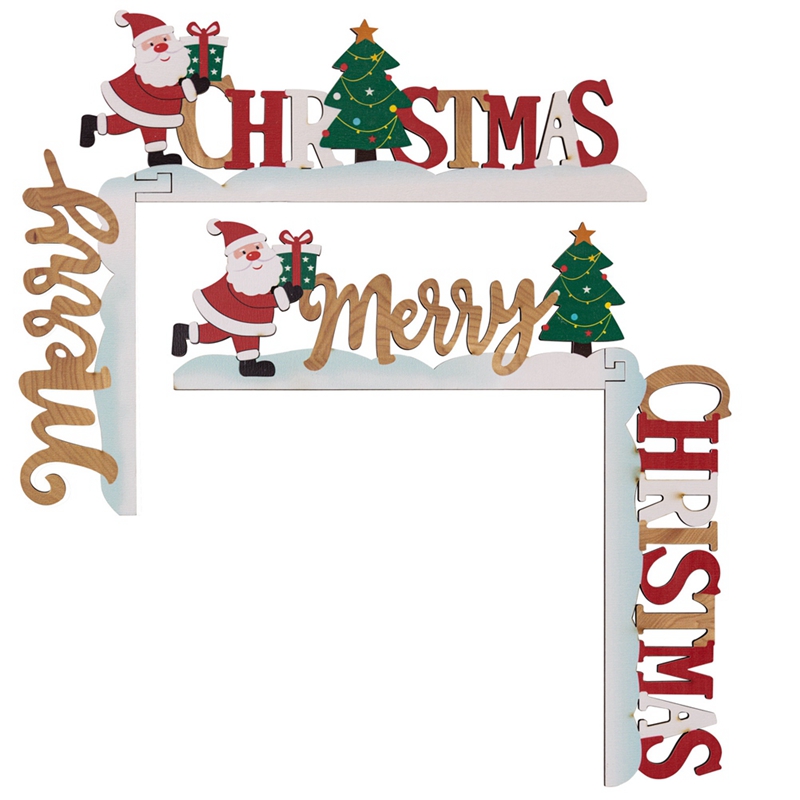 Kerst Houten Hoek Deur Frame Ornament Kerst Decoratie Kerstman Deur Frame Teken Houten Hanger Party House Decor
