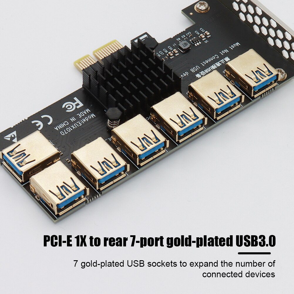 PCIE 1 To 7 Riser PCIE Port Multiplier USB3.0 Riser PCI Express Adapter 1X To 16X Card Riser for DOS Linux Windows XP/7/8/10
