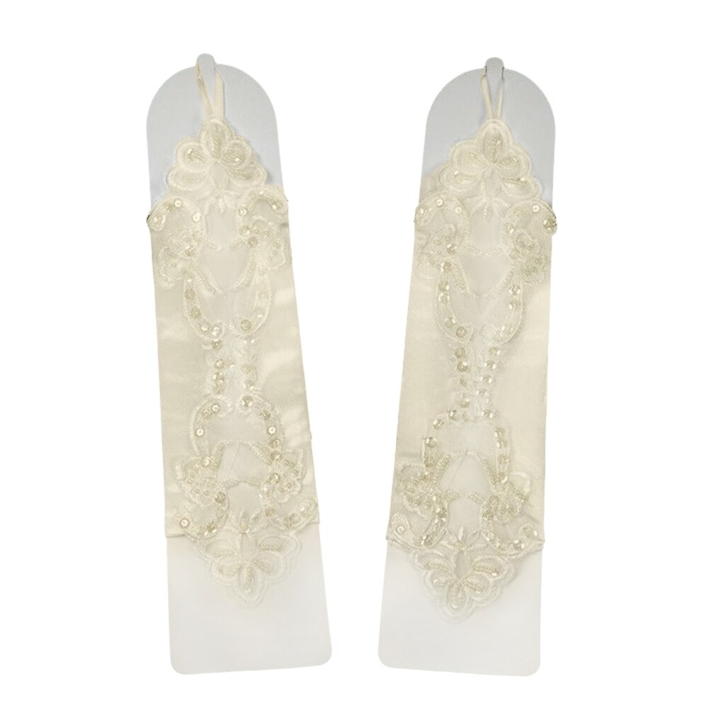 6 Colors Gloves Fingerless Satin Party Prom Bride Gloves For Women Female Long Gloves: Beige