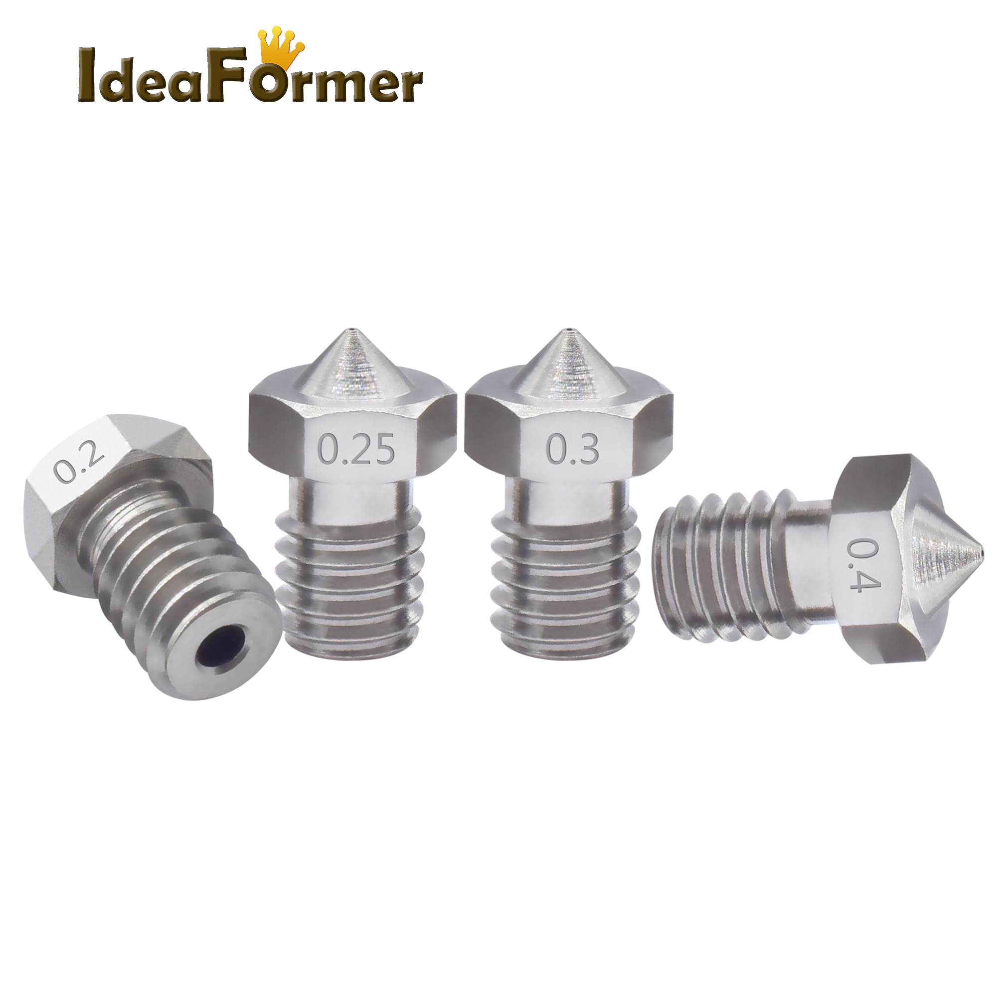 5Pcs E3D Stainless Steel V6 Nozzle M6 Thread 0.2/0.25/0.3/04/0.5/0.6/0.8/1.0mm for 3D Printer 1.75/3.0mm Filament V5 V6 End