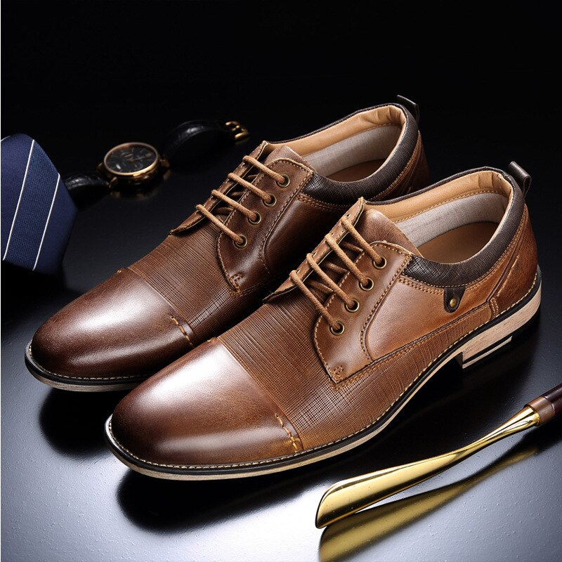 Mazefeng hommes en cuir chaussures formelles à lacets chaussures habillées Oxfords chaussures rétro travail chaussures hommes chaussures habillées
