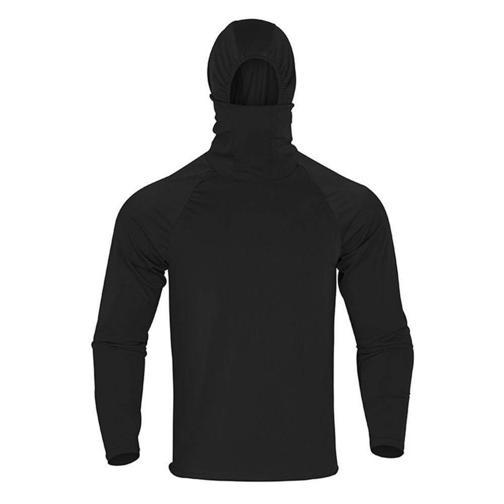 Camisa de pesca con capucha para hombre, camiseta de ciclismo fina de Color sólido, elástica, ligera, con agujero para el pulgar, para exteriores, senderismo, escalada y ciclismo: 2XL / Black