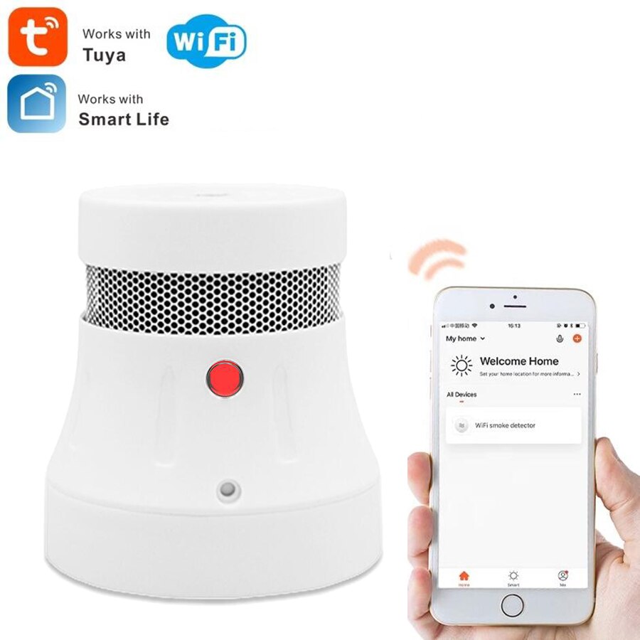 Tuya High Sensitivity Smoke Alarm Fire Protection Wifi Smoke Detector Smoke Combination Fire Alarm Home Security System Fire: A NO  battery